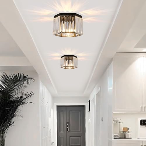 10 In Black Flush Mount Crystal Ceiling Light Fixture for Bathroom Kitchen - Image 4