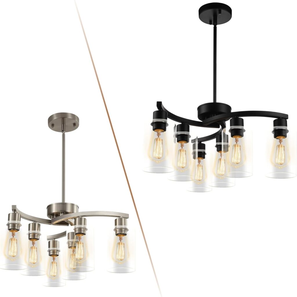 Sigaitwei 6-Light Brushed Nickel Chandelier and 6-Light Modern Black Chandeliers
